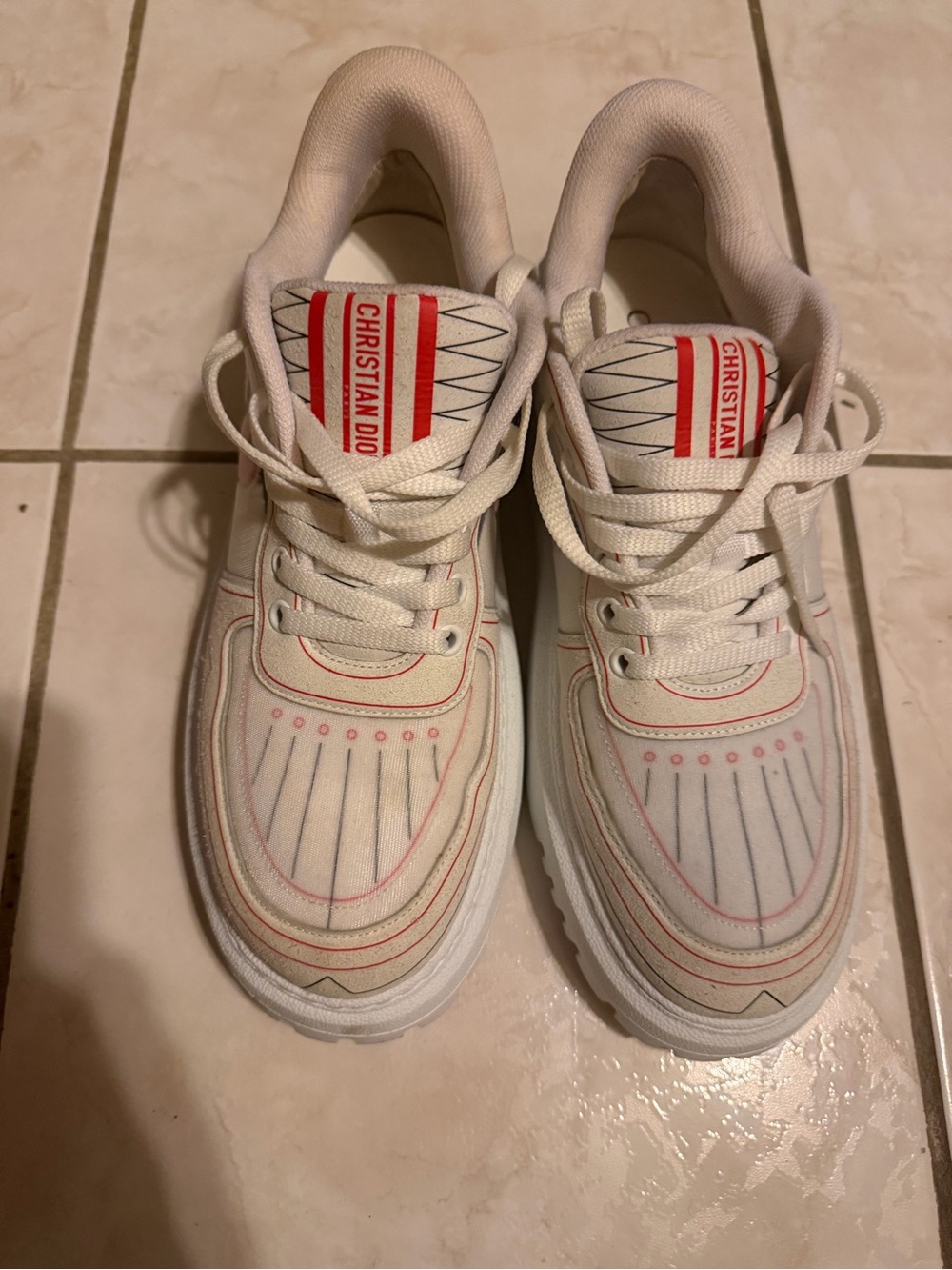 Dior Kids White and Red Accent Lace-Up Sneakers